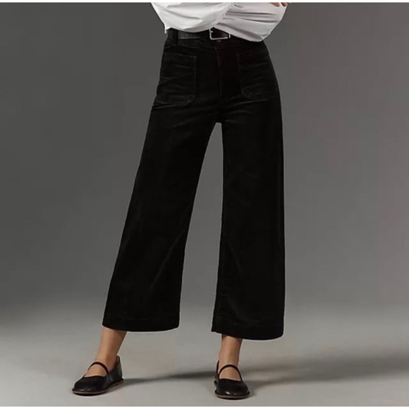 Maeve Pants - Maeve Black Colette Velvet Wide Leg Pants Womens 28 Dark Academia Chic Preppy